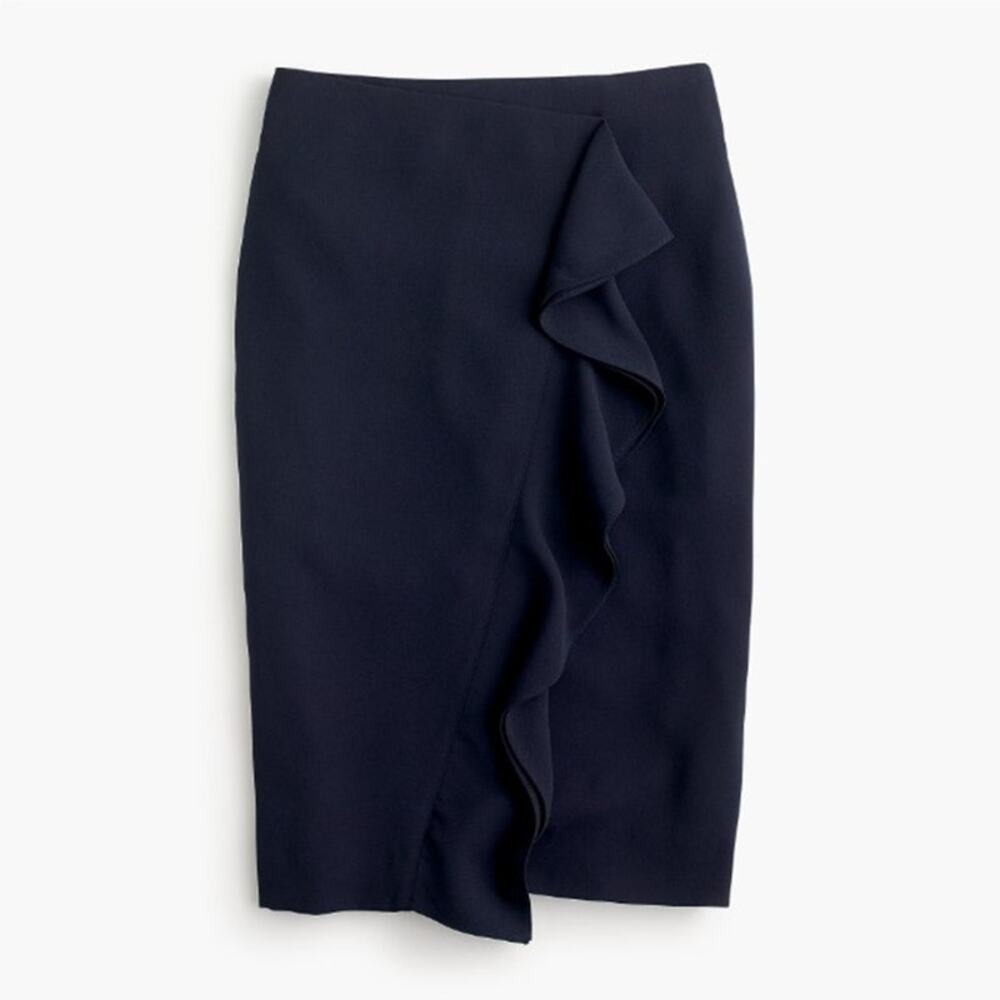 J. CREW Black Classic Dressy Knee Length Ruffle Pencil Skirt No. 3 365 Crepe 8